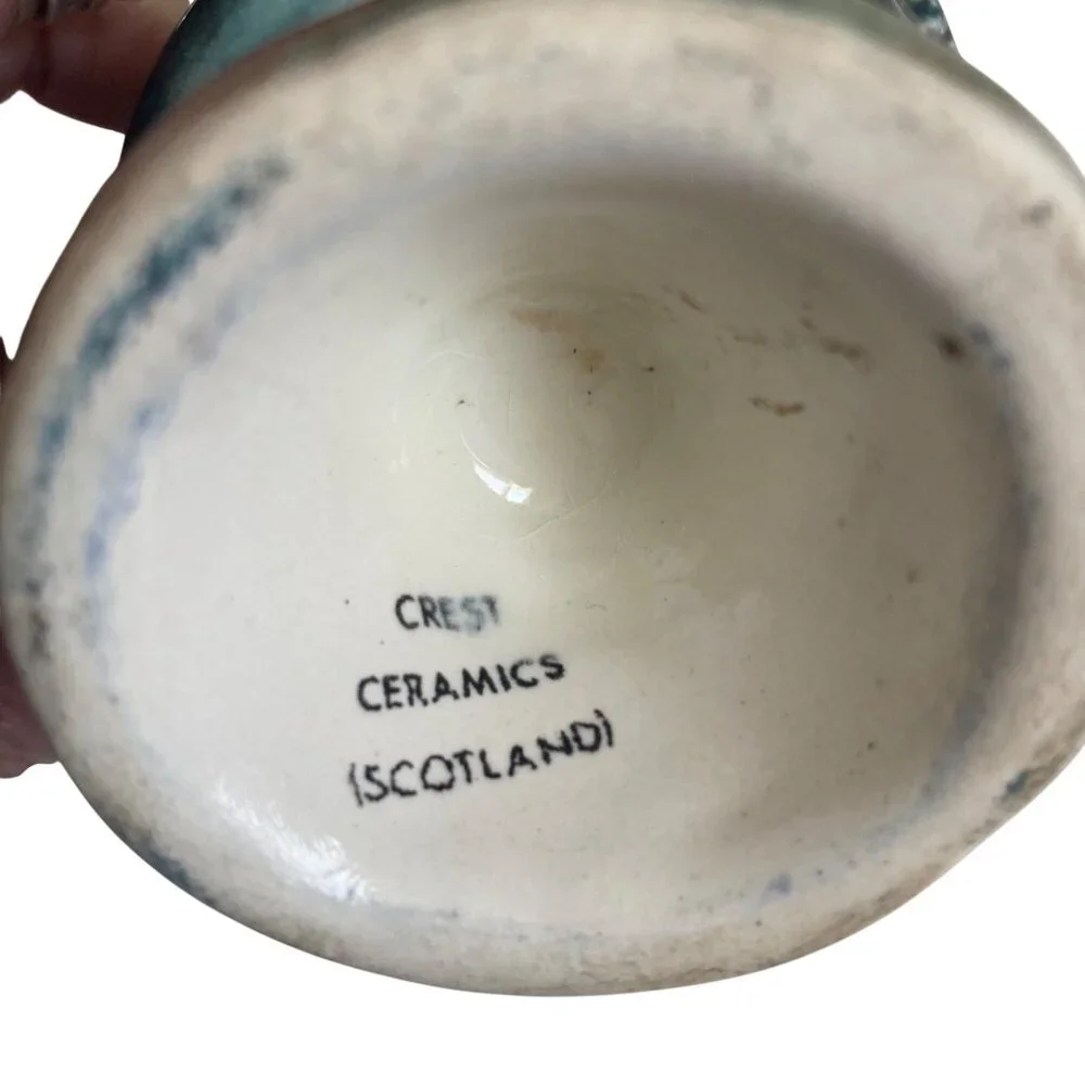 Vintage Thistle Goblet Crest Ceramics Scotland Blue Green Mini Vase Mid Century